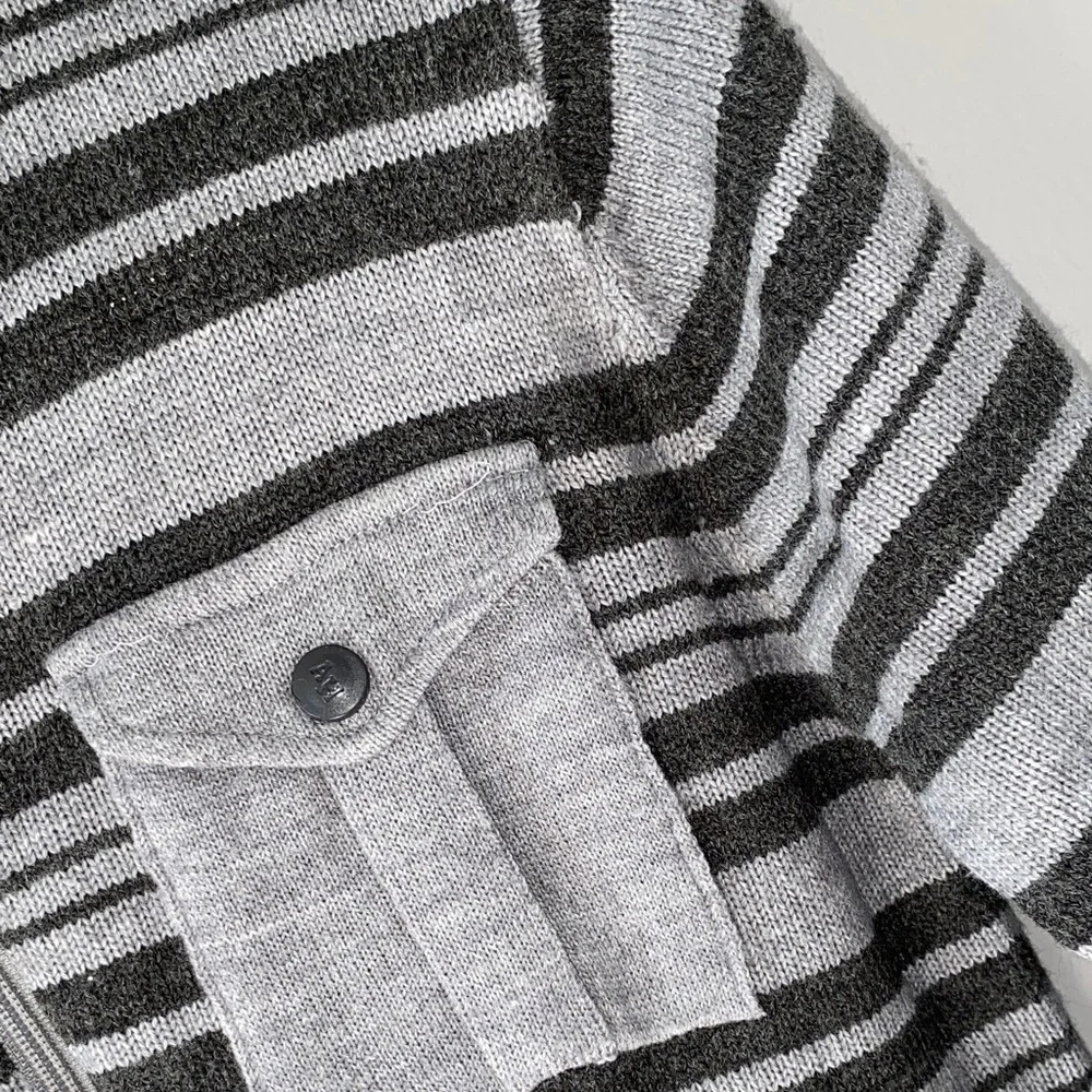 Boys Striped Zip-Up Sweater - Gray